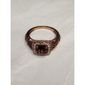 Size 7.25 925 Stamped Brown Tone Rhinestone Ring‎ -Very Shiny (1a4)
